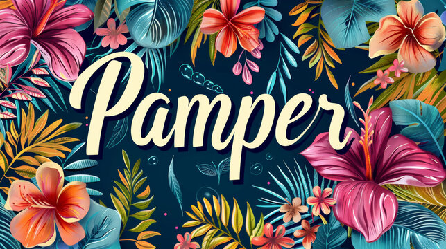 The image shows a single colored background with the word "Pamper" written on it, reminding of self-care and relaxation.
