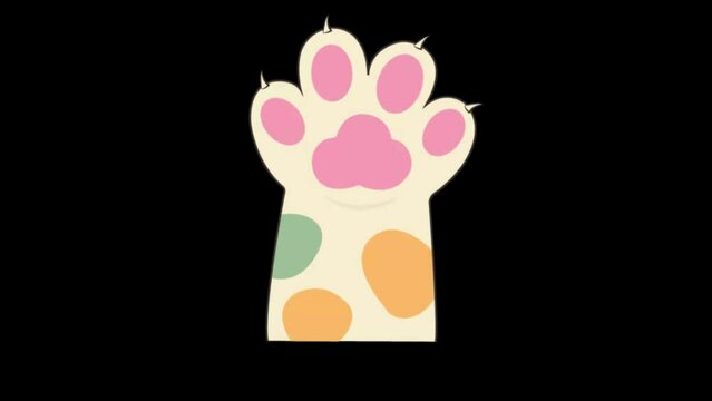Cat paw cartoon animation.  Cat paw touching, clicking, tapping and swiping on chromakey green screen.