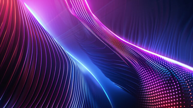 Abstract background featuring flowing neon lines and particle waves in a cybernetic space