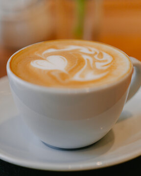Latte on a coffee mug from professional coffee brewers from a coffee shop
