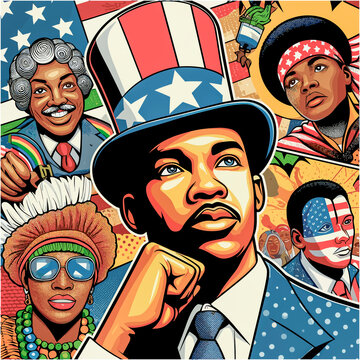 Pop art background with african american people. Vector illustration.
