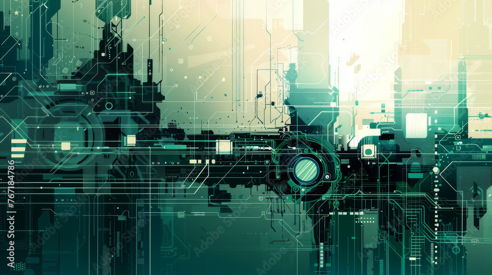 Poster Abstract digital technology design with circuit patterns and futuristic elements