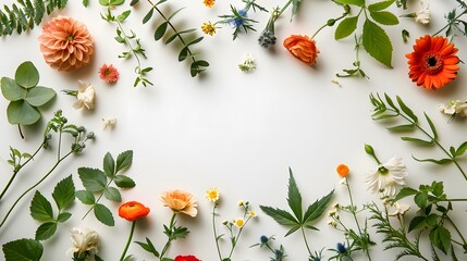 Floral and botanical background, Abstract pattern with spring flowers on a white background