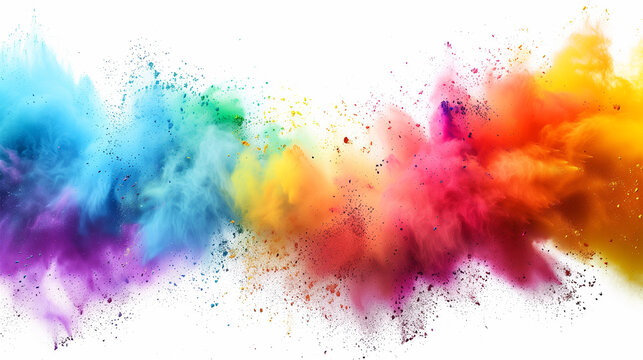 Colorful Powder Splash Isolated on White. Artistic Rainbow Smoke Effect. Holi. Creative Idea.