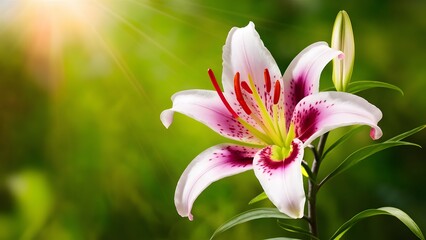Lily flower shining under sun, featured on wallpaper background