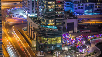 Luxury Dubai Marina canal and promenade night timelapse, Dubai, United Arab Emirates