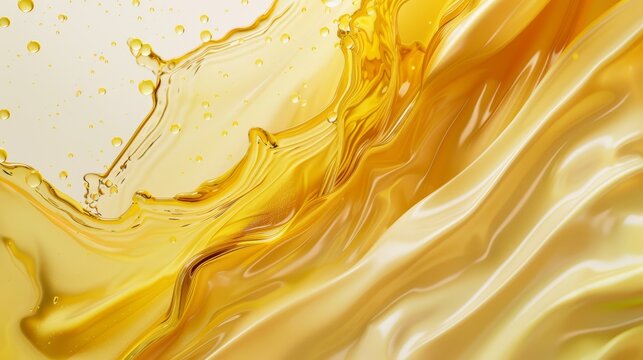 Dynamic yellow and white oil splashes on a clear background. High-speed liquid photography.