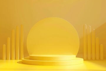 Bright minimalistic advertising podium in sunny yellow, radiating joy and optimism through its lively color , 3D illustration