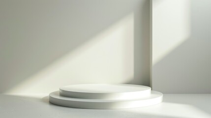 Chic minimalistic advertising podium in pure white, symbolizing clarity and perfection with its clean lines , 3D illustration