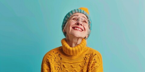 Scandinavian Senior Woman Smiling Positively - obrazy, fototapety, plakaty