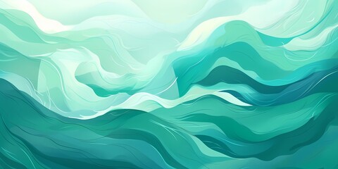 Animated cartoon waves in shades of jade and cerulean, illustrating the dynamic movement in a raw and whimsical illustration. - obrazy, fototapety, plakaty