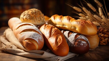Different types of bread in the bakery