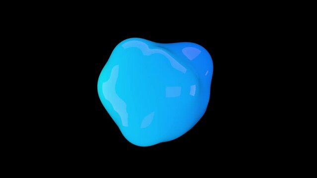 3D animation of Abstract smooth blue liquid shape. 4k seamless loop 3D animation. Smooth animation of bubbles, metaball with inner glow. Isolated on black background.