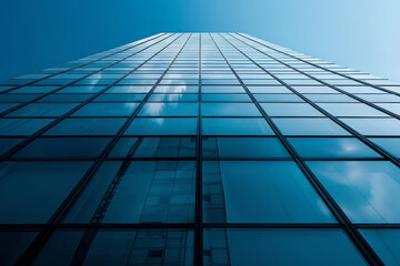 Fototapeta na wymiar modern glass clean business building on a blue sky background, bottom-up view
