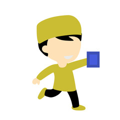 Happy muslim kid cartoon on white background