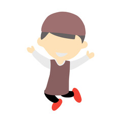 Happy muslim kid cartoon on white background