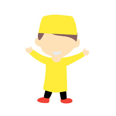 Happy muslim kid cartoon on white background