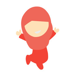 Happy muslim kid cartoon on white background