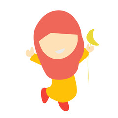 Happy muslim kid cartoon on white background