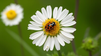 Fototapeta premium Picture taken in summer playground with ladybug on chamomile flower