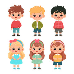 Set Of Cute Cartoon Kids.vector And Illustration.