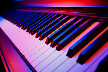 Abstract Colorful Lighting Over Piano Keyboard: A Symphony in Visuals