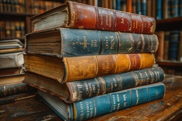 Antique books stack with historic titles