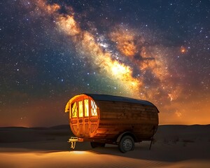 Fototapeta na wymiar Desert caravan under the stars, endless sands, journey of the soul