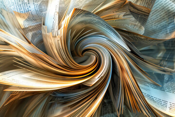 An abstract image of a book, its pages fanned out to create interesting shapes and patterns