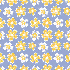beautiful yellow blue flower floral seamless repeat pattern. this is a flower daisy  vector. Design for decorative, wallpaper, shirts, clothing, tablecloths, blankets, wrapping, textile, fabric