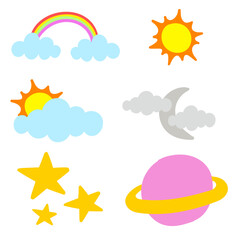 set of doodles vector graphic design illustration of cloud, star, moon, planet, and sun