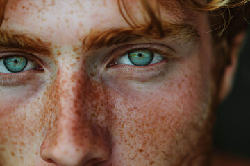 Fototapeta premium A man with green eyes and red hair. The man has a beard and a mohawk