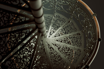 Exquisite Detail of an Intricate Metal Spiral Staircase in a Luxurious Interior