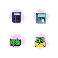 Finance line icon set. Calculator, cash machine, envelope with money. Can be used for topics like salary, exchange, payment, banking.