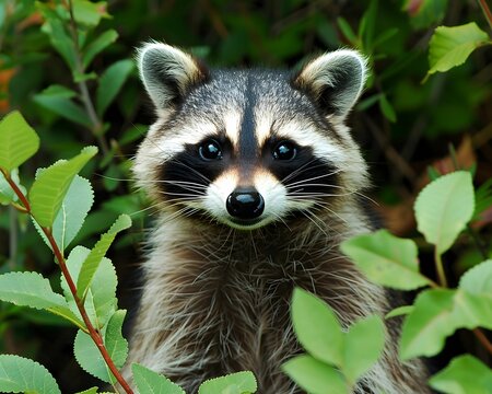 Mischievous raccoon, clever eyes, nights playful spirit