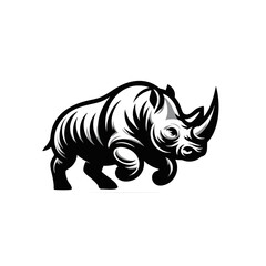 Black and white logo of a running rhino. Vector logo of a rhino isolated on white background.