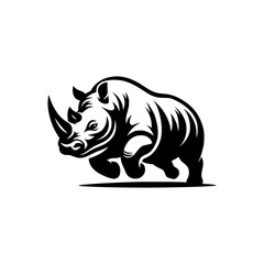 Fototapeta premium Black and white logo of a running rhino. Vector logo of a rhino isolated on white background.