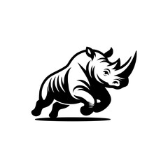 Black and white logo of a running rhino. Vector logo of a rhino isolated on white background.