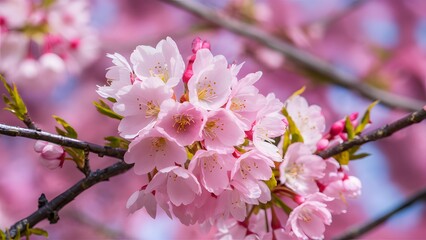 Pink cherry blossom scene showcases beautiful sakura flower in full bloom