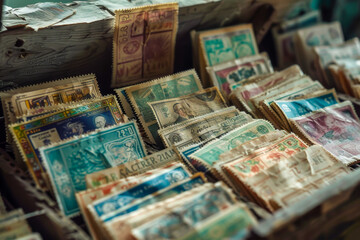 Stamps from exotic places, their faded images hinting at adventures once dreamed.