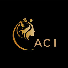 ACI letter logo. beauty icon for parlor and saloon yellow image on black background. ACI Monogram logo design for entrepreneur and business. ACI best icon.	
