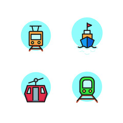 Transport line icon set. Tram, train, ship, funicular. Vehicles concept. Can be used for topics like transportation, travel, road signs