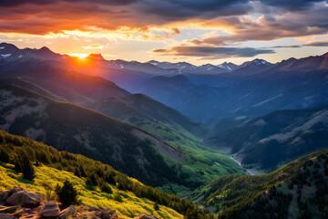 Spectacular Sunset over Mountain Range: A Mesmerizing Spectacle of Nature's Majesty