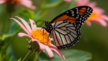 Pretty monarch butterfly perched on flower, inspirational quote life
