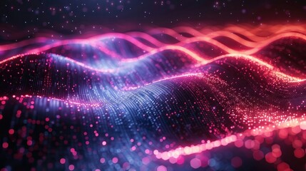 Obraz premium Abstract high-tech background for presentations and websites. Big data background with glowing dynamic lines, binary code. Futuristic neon stripes.