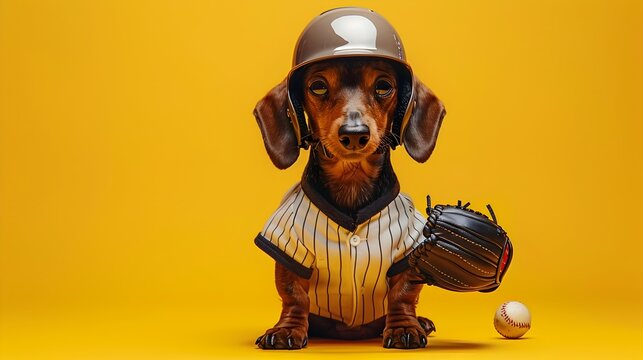 Dachshund Baseball Player in Uniform Ready to Play the Game