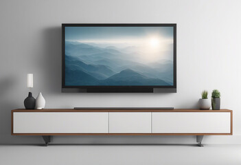 TV flat screen LCD or OLED plasma realistic illustration White blank monitor mockup wide flatscreen
