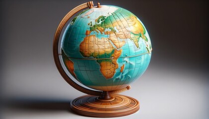A globe with a wooden base and a blue and green color, Teachers’ Day