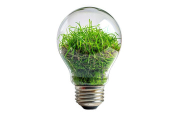 Eco-concept with a green lightbulb growing a verdant grass, highlighting renewable energy and nature