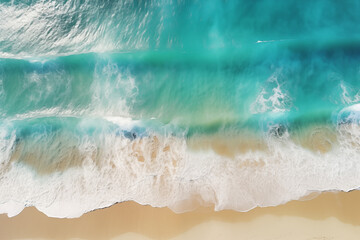 Fototapeta na wymiar Tropical waves crash on a sandy shore under a bright summer sky